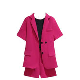 Three Pieces Notched Collar Short Blazer Shirt with High Waist Short